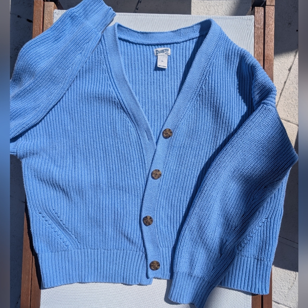 Duluth Sky Blue Chunky Knit Cardigan Women's XL